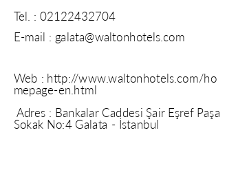 Walton Hotel Galata iletiim bilgileri